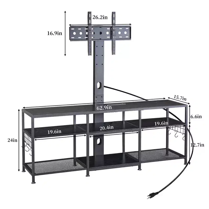VECELO TV Stand with Mount and Power Outlet, Console Table with Height Adjustable Entertainment Center with Storage Shelves for 70 in. TV, Black/Brown