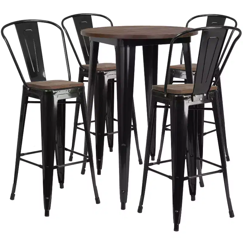 Emma and Oliver 30 Round Metal/Wood Bar Table Set - 4 Stools