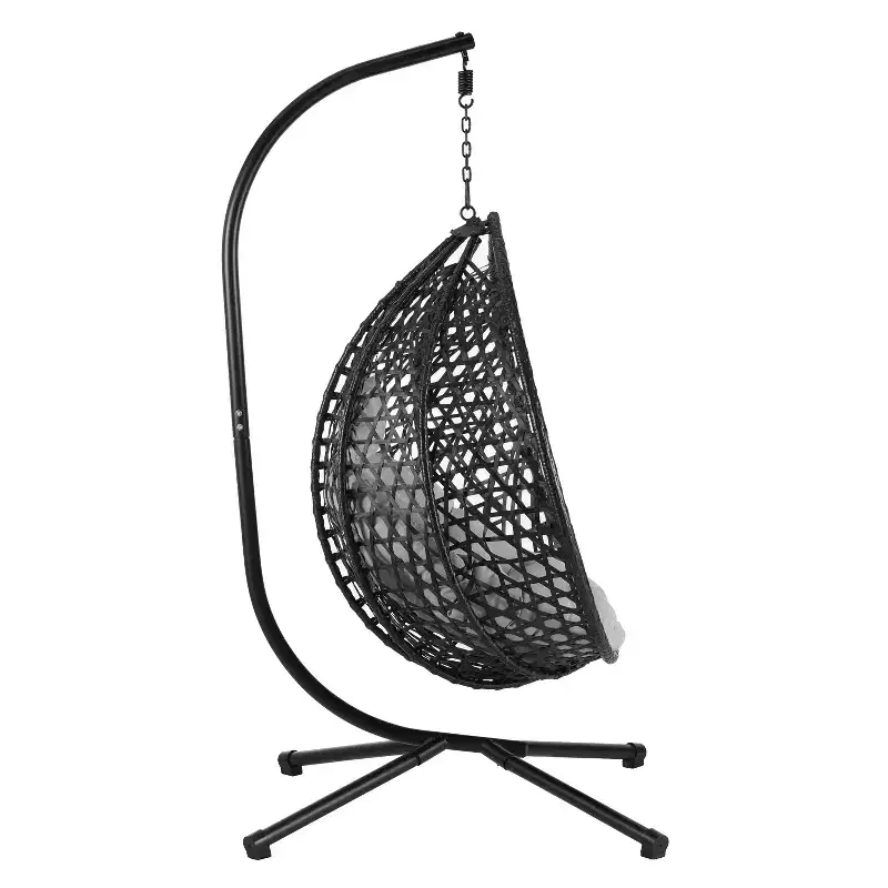 GDFStudio Anderson Hanging Egg Rattan Chair with Stand and Soft Removable Cushion