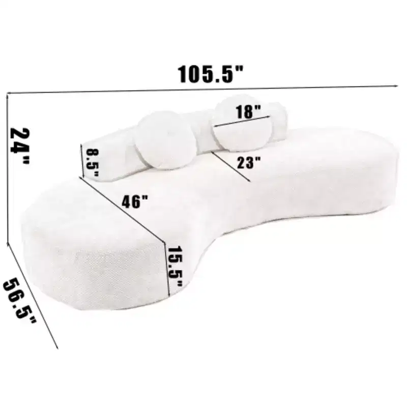 Elegant 3-4 Seater Cloud Sofa, 105.5 Curved Design, Includes 2 Pillows