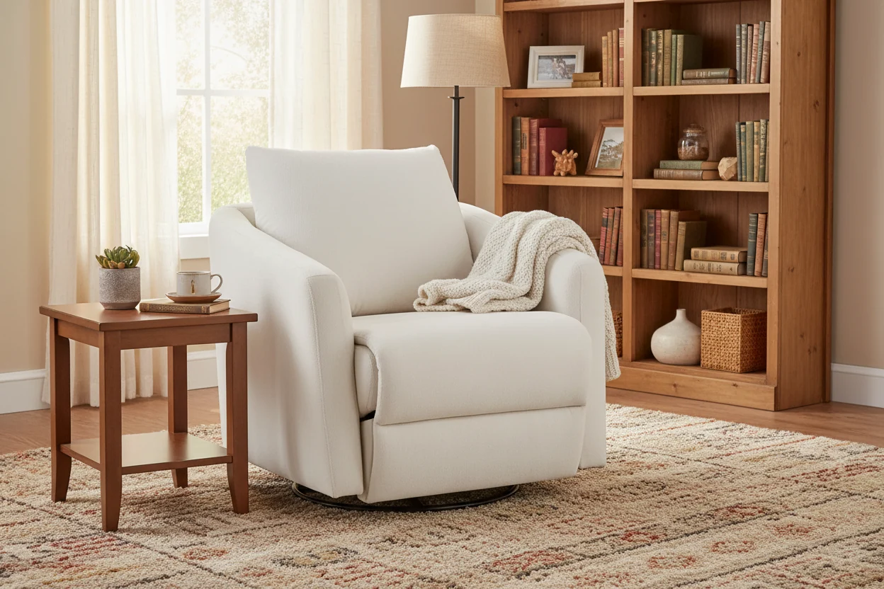 33.5 Fabric Swivel Power Reclining Chair with Power Footrest - Alabaster