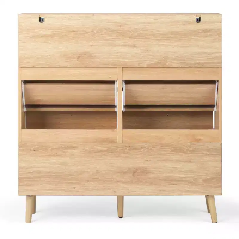 Karl Home Rattan Panel 2 Drawers 4 Flip-Drawer Shoe Cabinet Particleboard 41.34 W