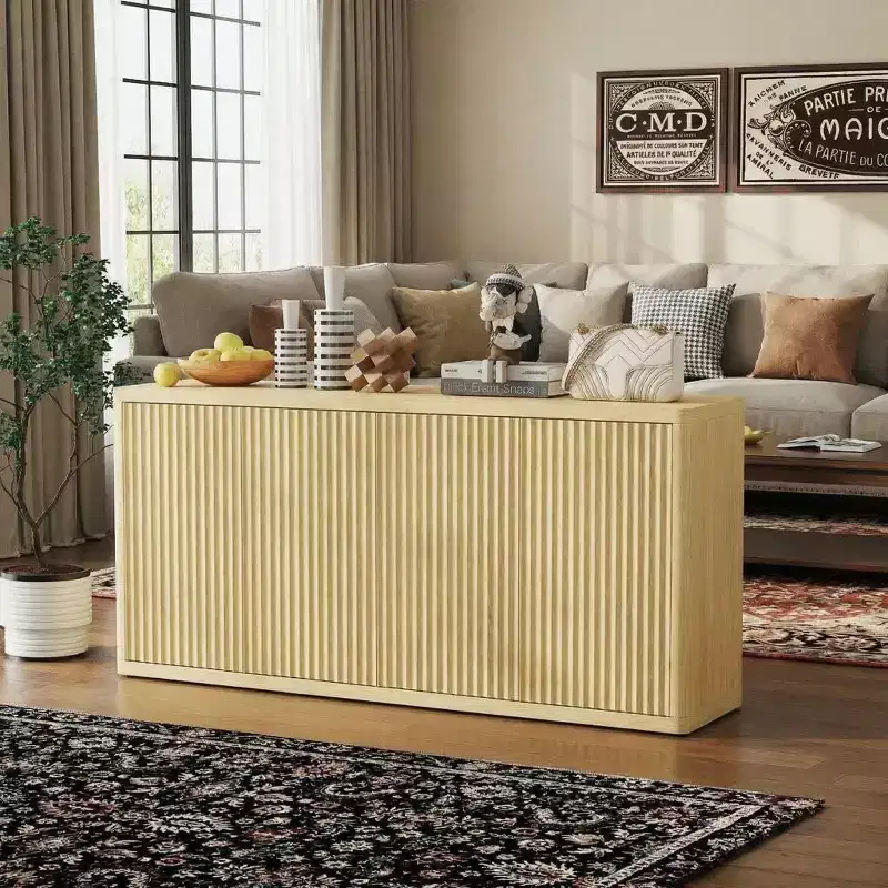 COZONY 66 Fluted Sideboard Buffet Cabinet with Storage, 4-Door Modern Credenza with Adjustable Shelves for Dining Room or Living Room