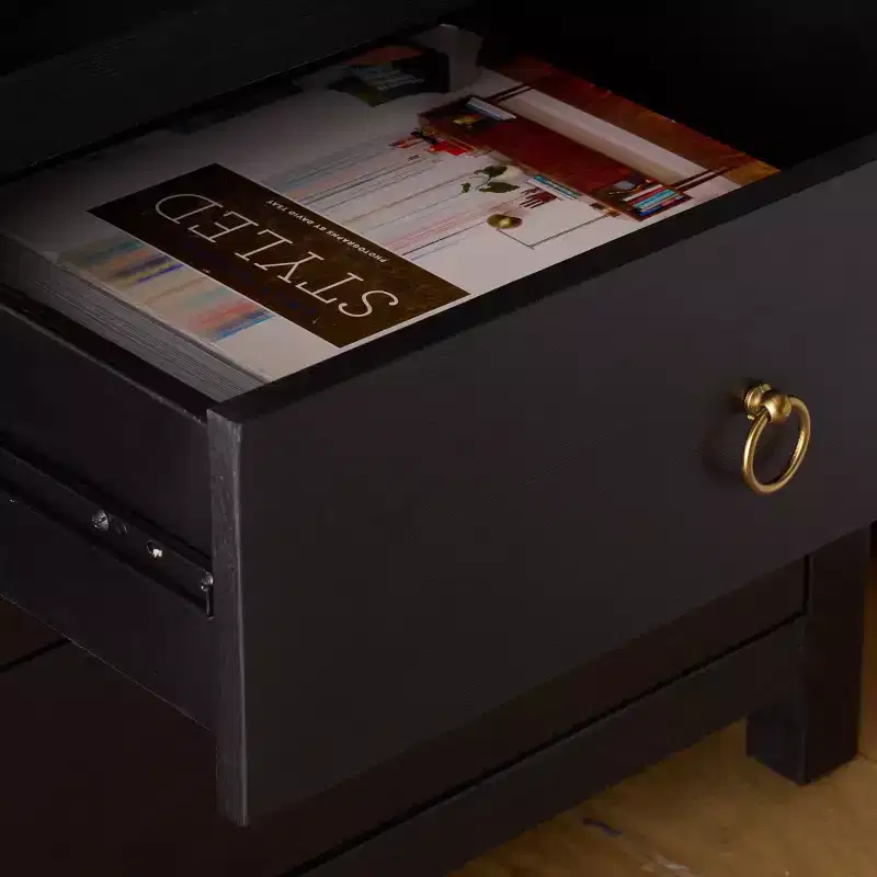 Nightstand with Drawer & Open Shelf, Acacia Veneer, Metal Glides, 132 lb Capacity
