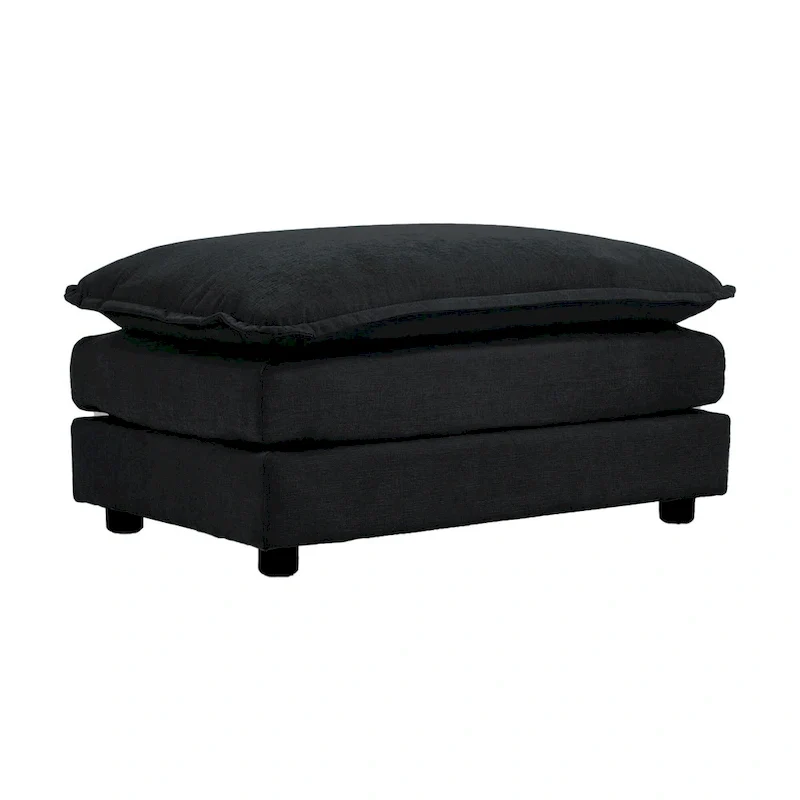 Black 4-Piece Chenille Modular Sectional Sofa with Loveseat & Ottomans