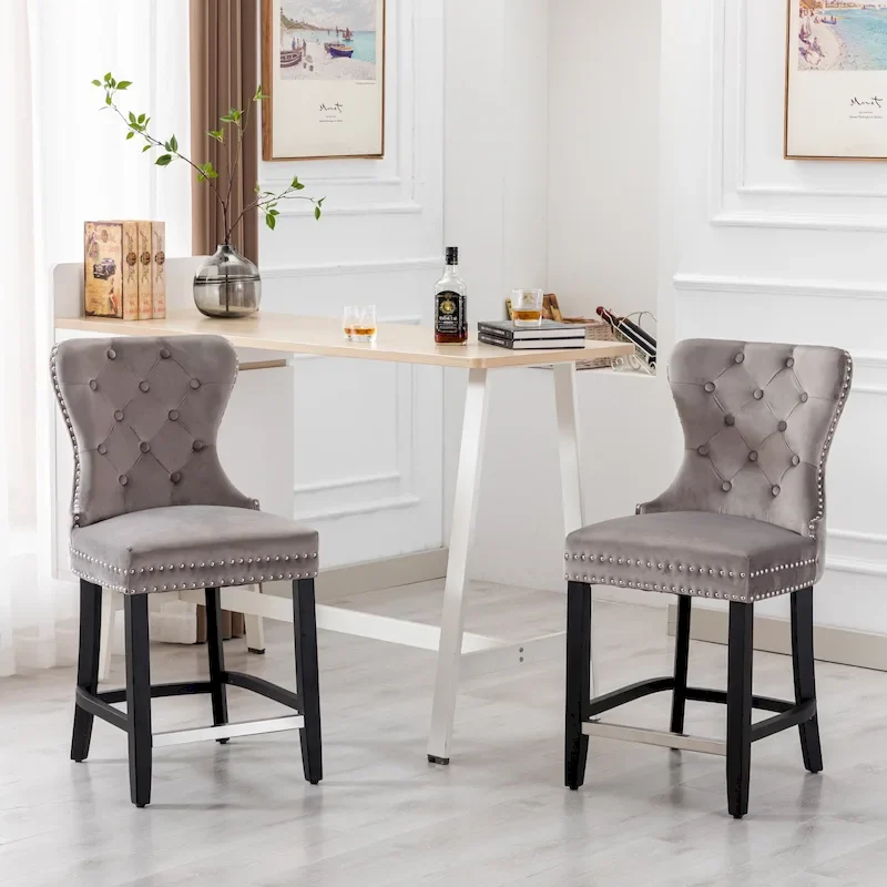 Carter 24 Wingback Tufted Nailhead Counter Stool (Set of 2)