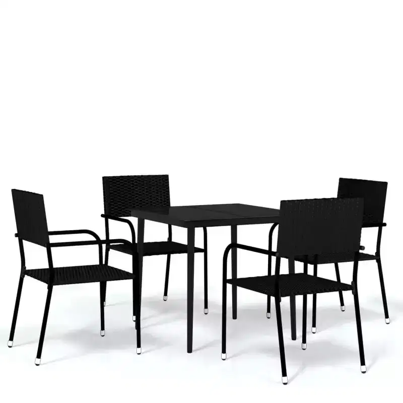 vidaXL Garden Dining Set Black PE Rattan, Powder-Coated Steel, Glass - 31.5 Table Length Black 4