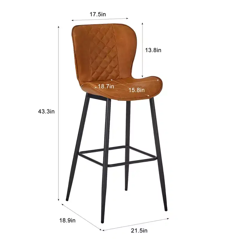 VECELO Bar Stool Set of 2/4 Faux Leather Counter Height Barstool with Metal Legs and Footrest, Brown