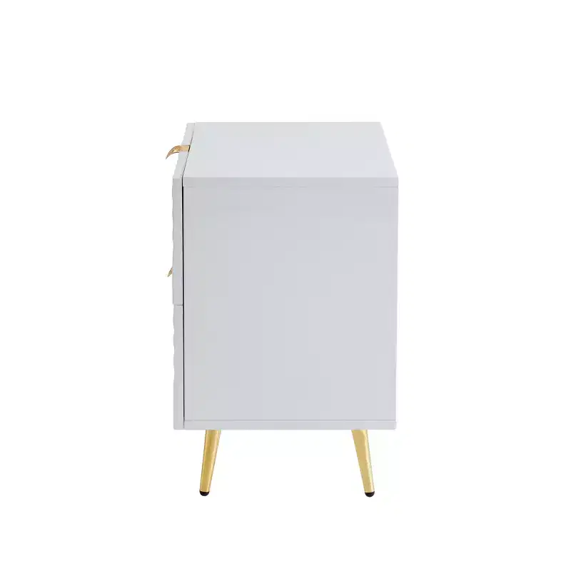 Probe Hues High Gloss Nightstand with 2 Drawer and Wave-pattern Detailing