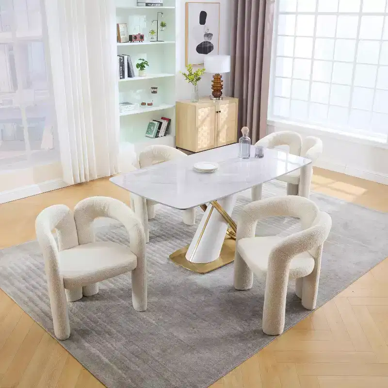 Modern Soft Chenille Accent Chair - Open Back 3-Leg Barrel - Comfy Dining Set of 2 (Beige)