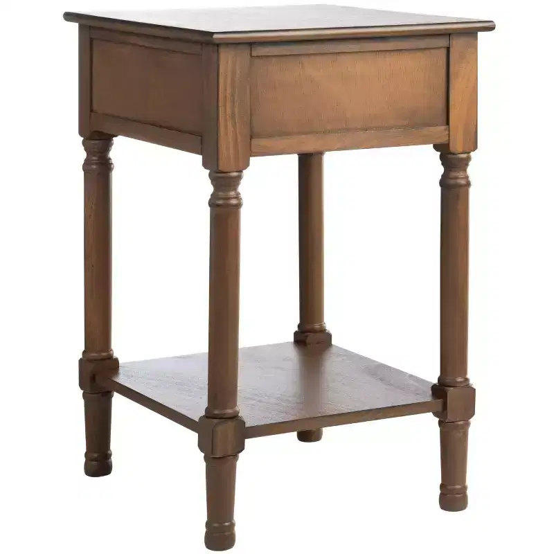 1-Drawer Accent Side Table with Herringbone Detail & Open Shelf, Distressed White