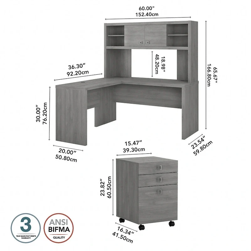 Echo L Shaped Desk with Hutch and Drawers