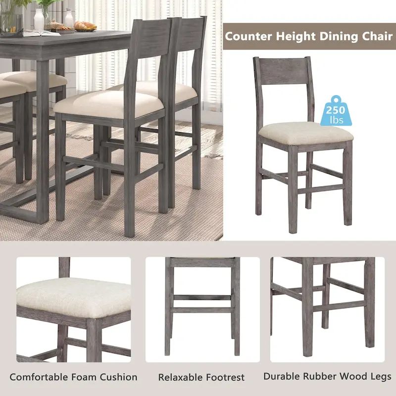 5 Pcs Counter Height Dining Table Set, Solid Wood Kitchen Dining Table Set with Rectangular Dining Table and 4 Dining Chairs