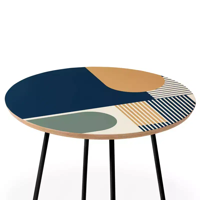 Multicolor Round Side Table – Steel Frame, Wood Composite Top, 19x19x19 in