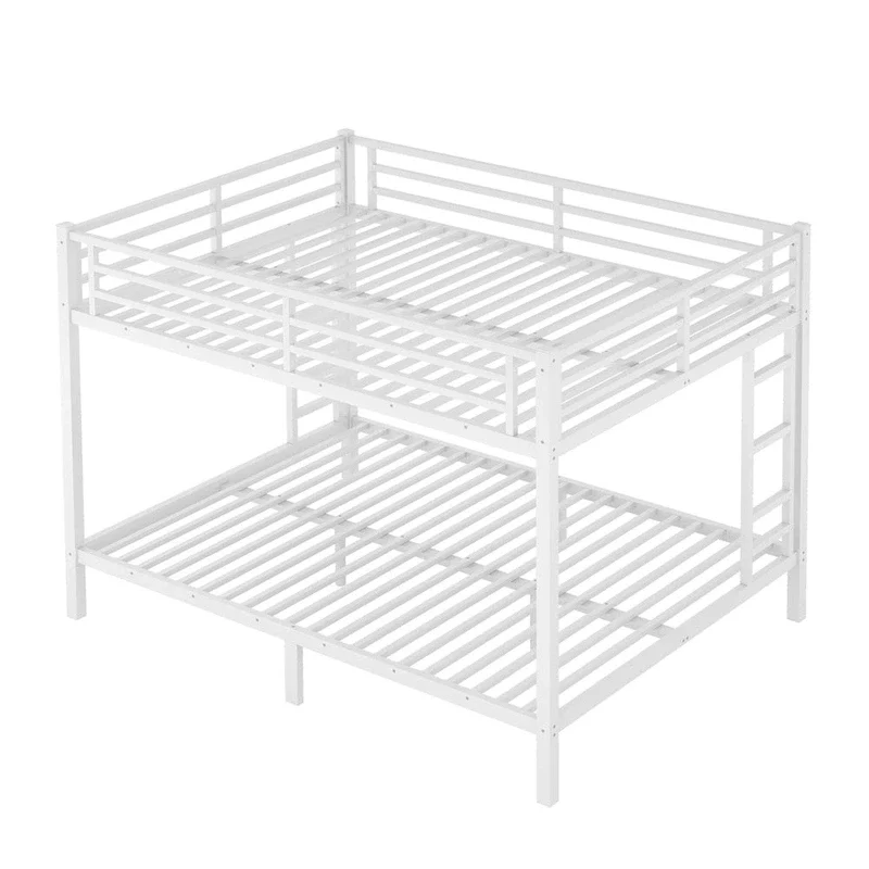 Heavy Duty Queen Over Queen Metal Bunk Bed - White