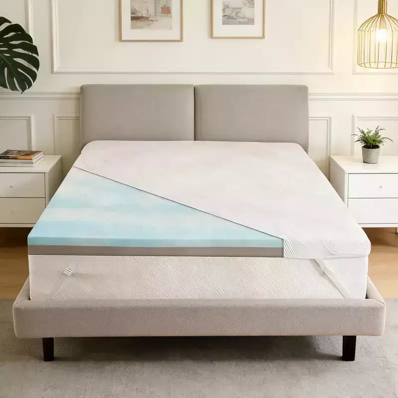 Dyonery Full Size Cooling Gel Memory Foam Mattress Topper  3 Inch Extra Firm with Ice Silk Bamboo Cover for Back Pain Relief