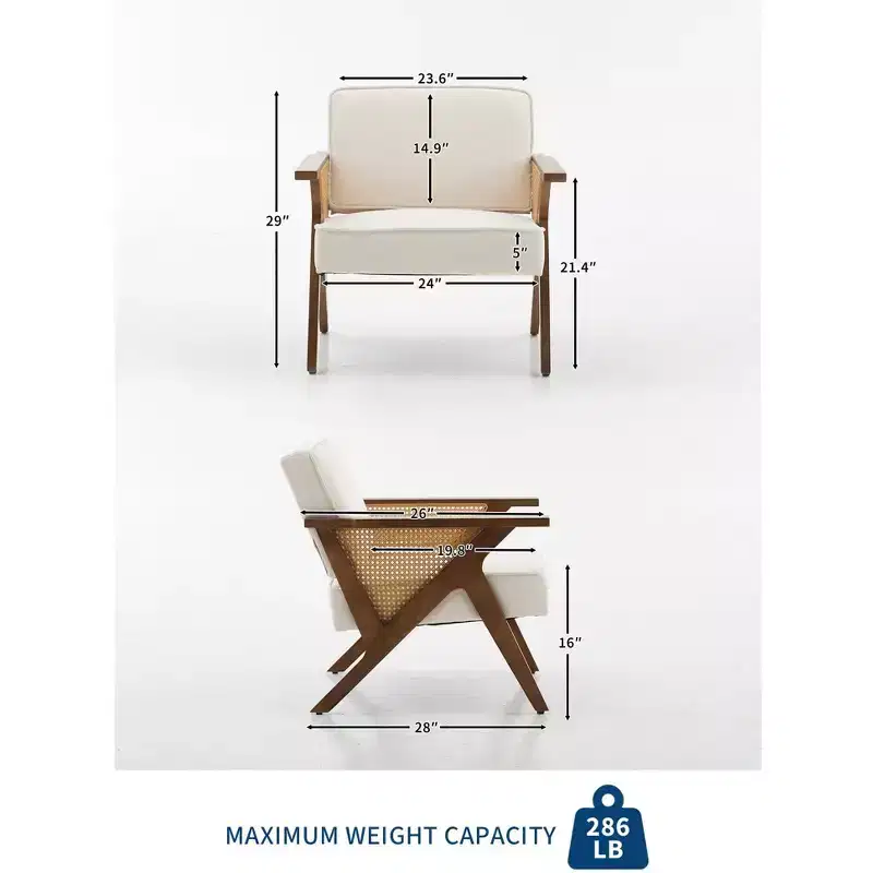 Modern Linen Accent Chair, Upholstered Reading Armchair With Backrest, Single Sofa Chair, Sofa Side Chair with Wood Leg for Living Room Bedroom