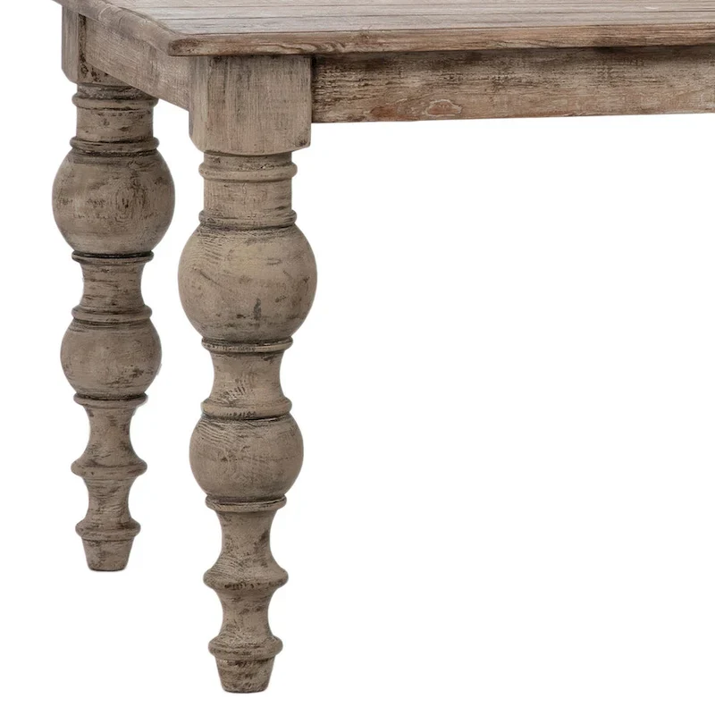 Maeve 84-inch Rectangular Reclaimed Pine Dining Table with Carved Four Poster Legs Finished in an Antique Seal