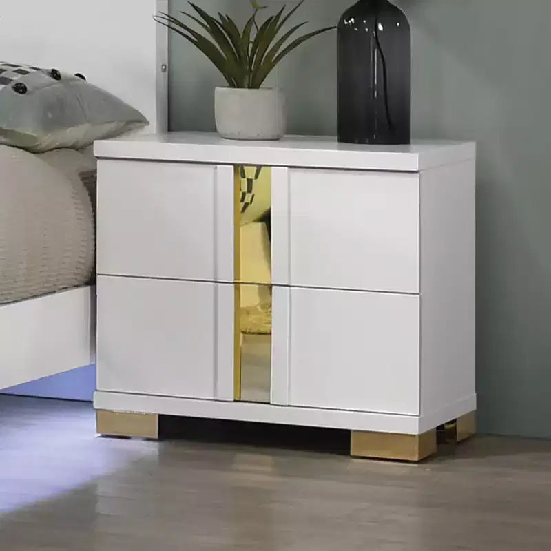 White And Gold Trim 1pc Nightstand Bracketed Metal Legs Acrylic Trim Contemporary Bedroom Furniture