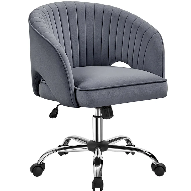 Yaheetech Velvet Office Chair with Tufted Barrel Back, Rolling Wheels, Adjustable Seat Height - N/A