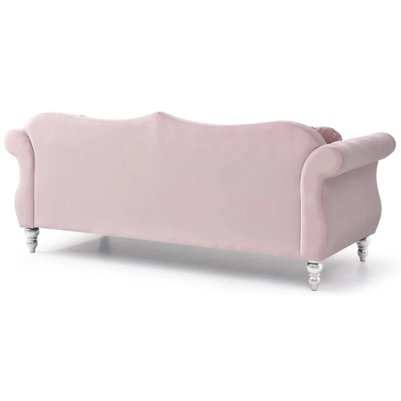 Hollywood 82 in. Velvet Chesterfield 3-Seater Sofa with 2-Throw Pillow - 82L x 35W x 34H