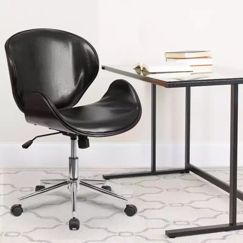 Mid-Back Wood Conference Office Chair with Faux Leather Seat