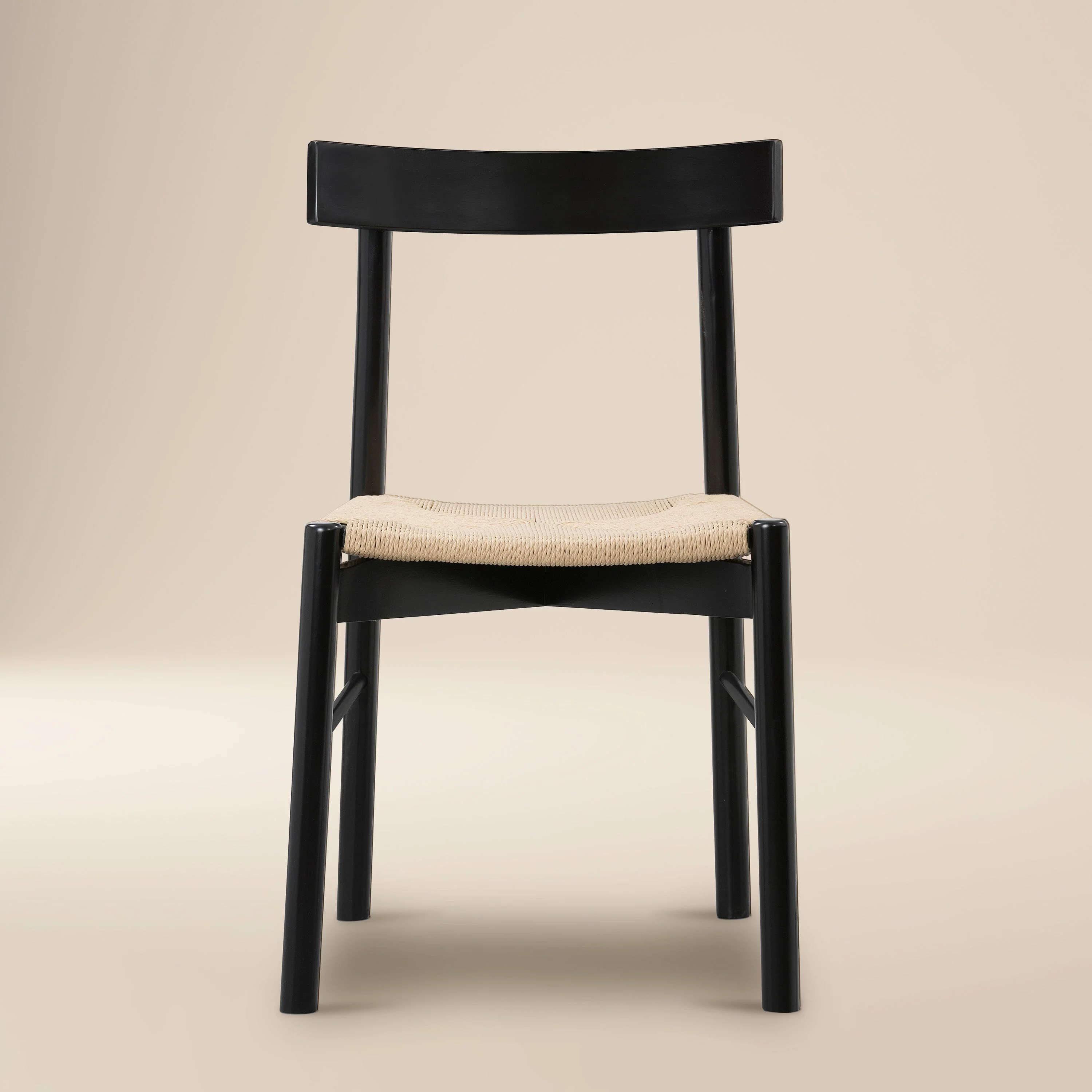 Mid-Century Modern Black Dining Chair with Solid Oak Frame