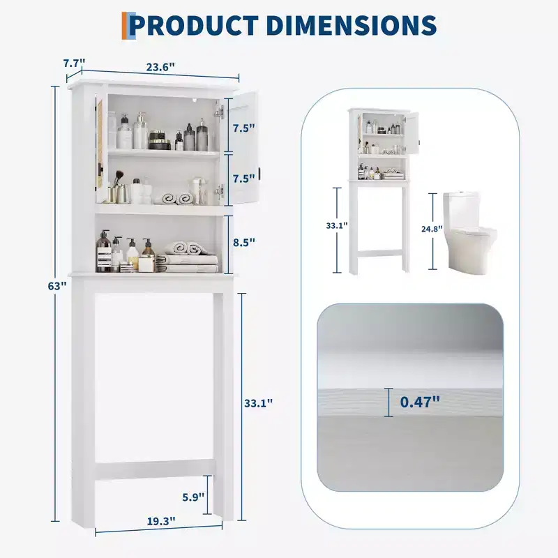 Over Toilet Storage Cabinet, Farmhouse Over Toilet Bathroom Organizer, Freestanding Wood Toilet Storage Cabinet with Adjustable Shelf, for Bathroom
