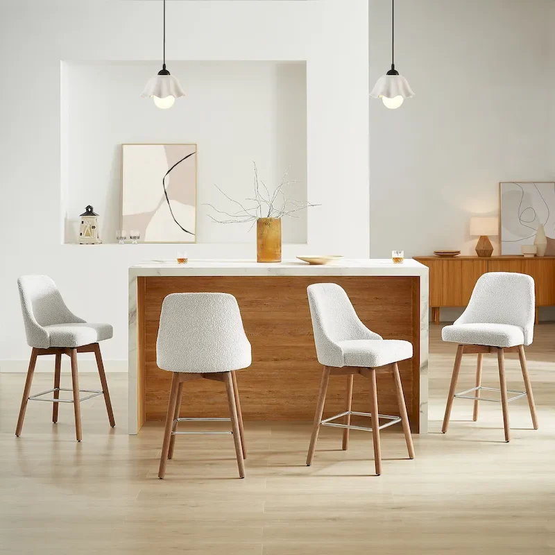 Set of 2 Upholstered Counter Height Swivel Barstool