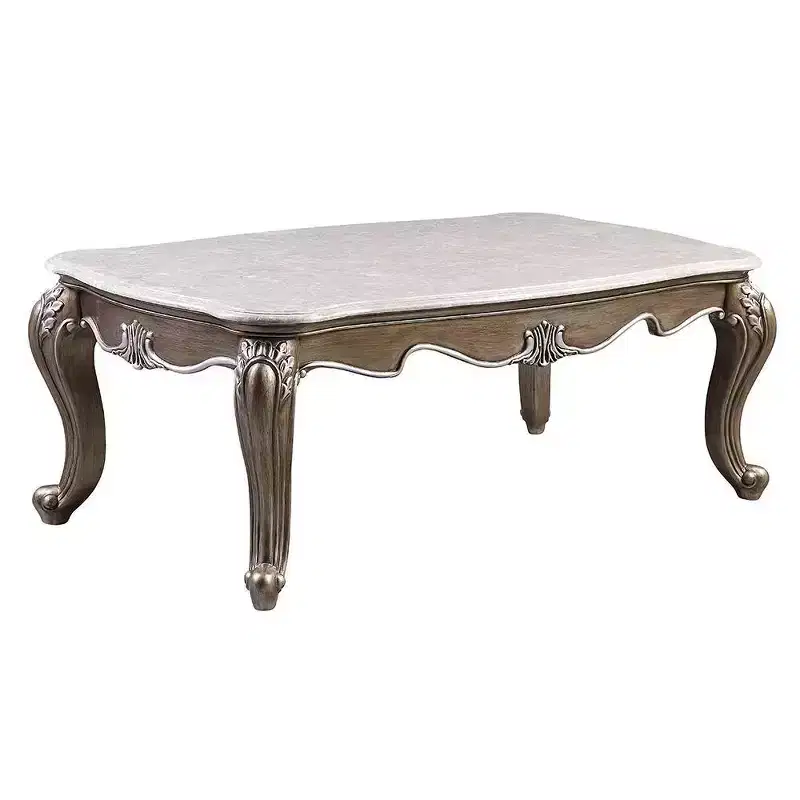 54 Elozzol Coffee Table: Queen Anne Legs, Shell Carved, No Assembly - Acme Furniture