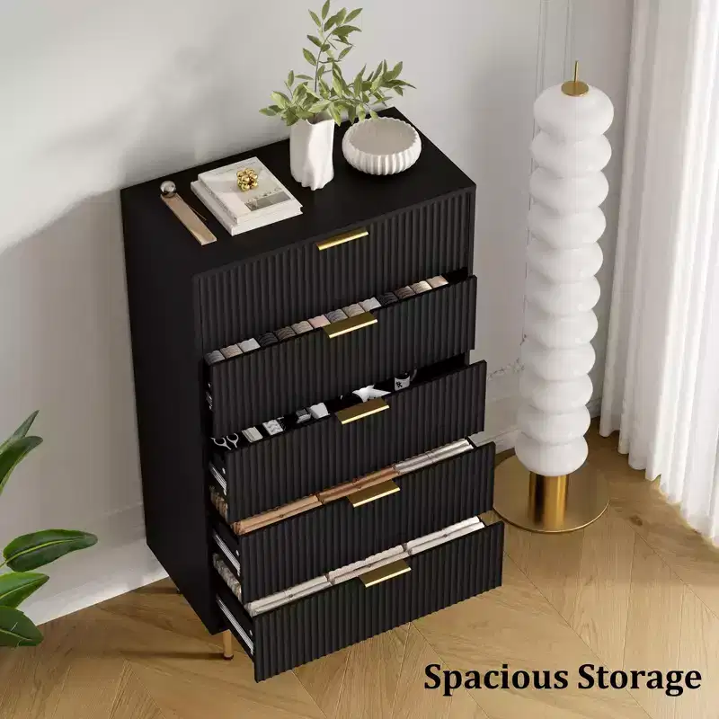 Zstar 5 Drawer Dresser with Wide Drawers, for Living Room, Closet, Hallway,Entryway