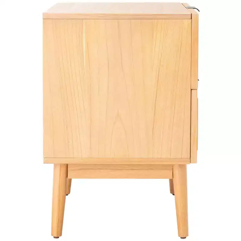 2-Drawer Rattan Nightstand with Splayed Legs, Mid-Century Coastal Bedroom Table