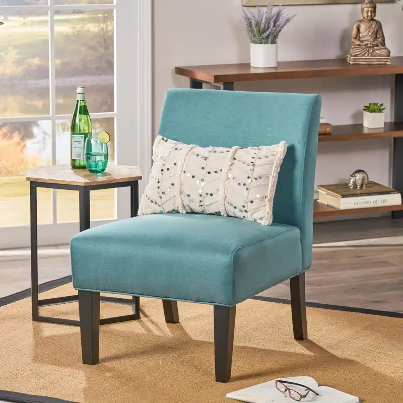 Linen-look Fabric Accent Chair With Rubberwood Legs