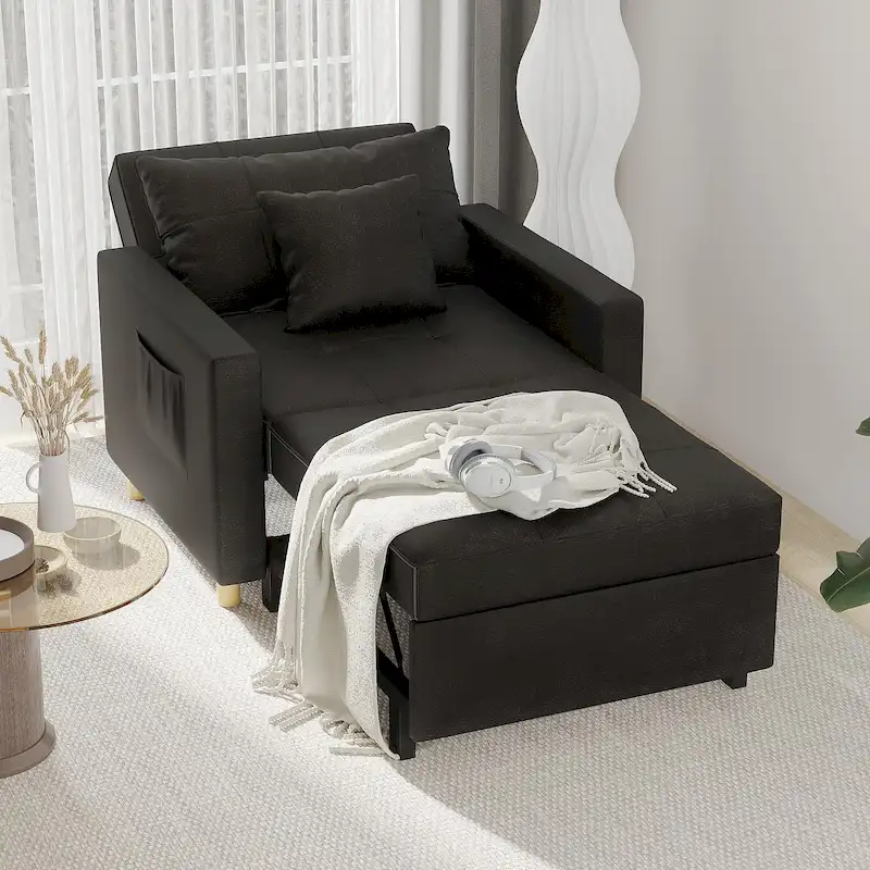 Adjustable Sleeper Chair Bed, 3-in-1 Convertible, Multiple Colors, Fits 1 Person