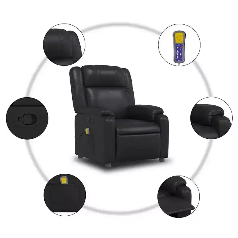 vidaXL Massage Recliner Chair, Adjustable Recliner with 6-Point Vibration Massage, Black Leather