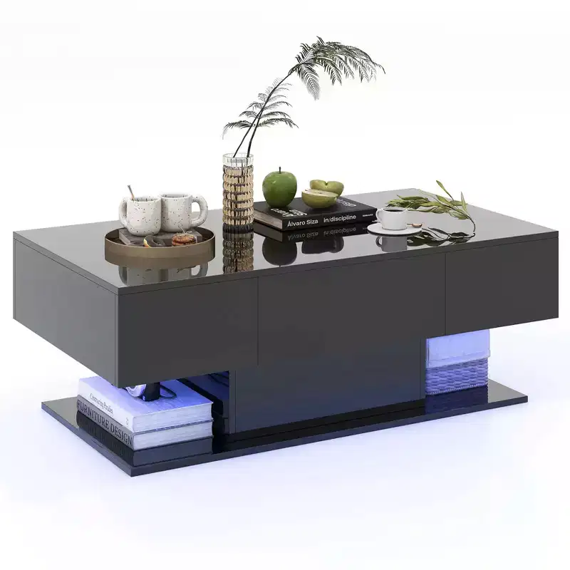 LED Coffee Table with 2 Drawers 20-Color Dimmable LED Lights & Remote Control White/Black