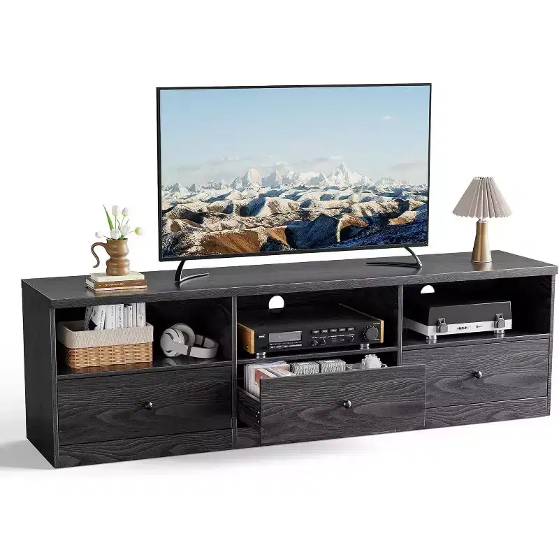 70 Inch Tvs Stand for Up to 80 Inch TVWooden Media Console with 3 Storage Drawers and 3 Open Shelves for Living Room Bedroom
