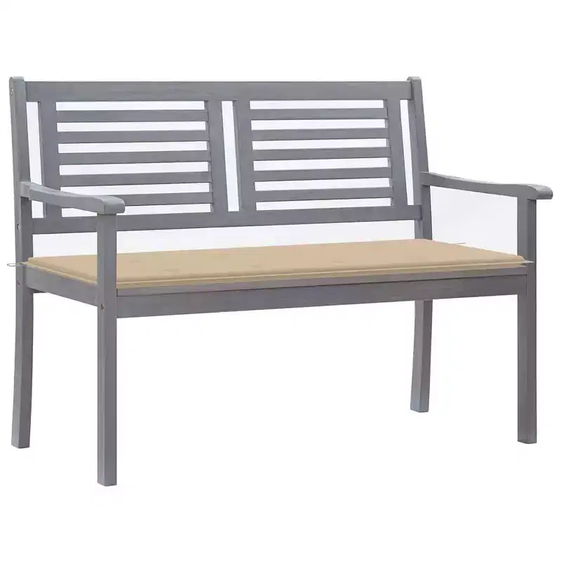 vidaXL Gray Eucalyptus Wood Loveseat - Furniture Bench with Beige Cushion for Outdoor/Patio/Garden Seating
