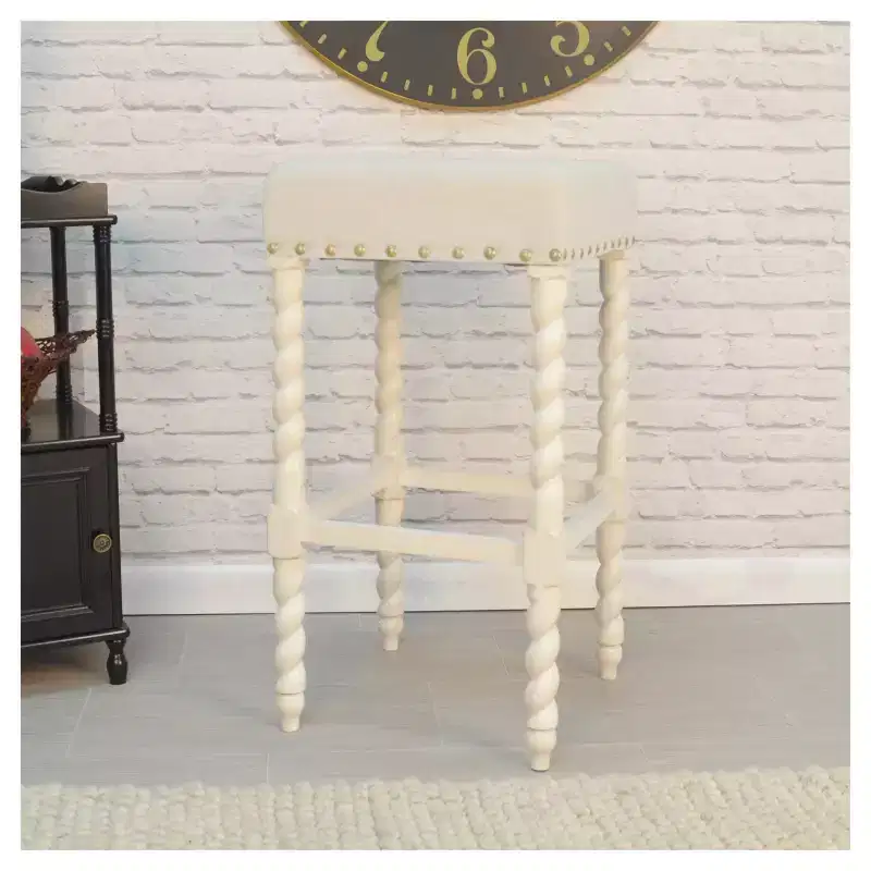 Cream Linen Backless Bar Stool, Square Seat, Seats 1