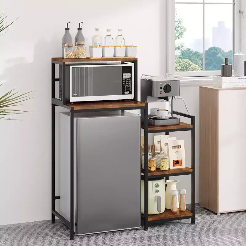 Mini Fridge Stand with Storage Shelf, 5-Tier Microwave Stand & Coffee Bar Organizer with Adjustable Shelves for Dorm, Apartment, Office