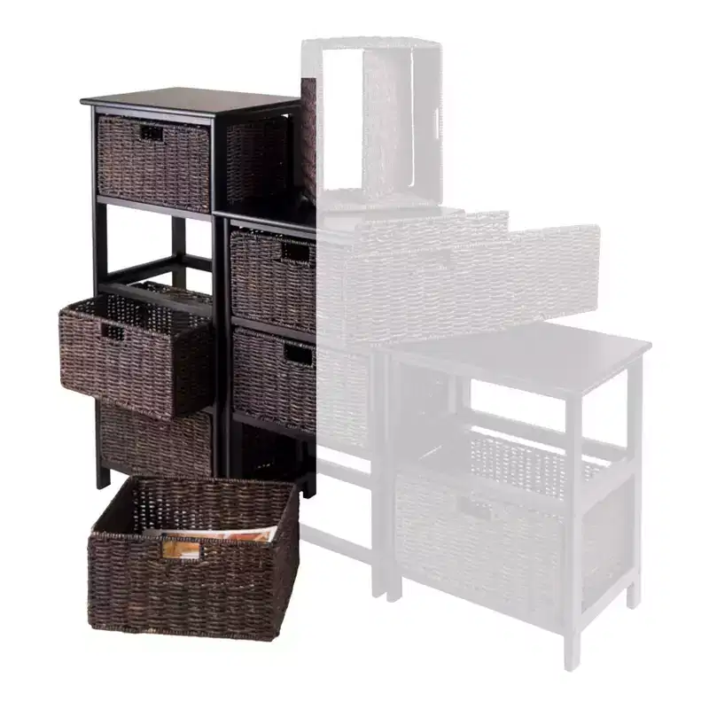 36.81" Storage Rack with Baskets Black: Mid-Century 4-Drawer Tower