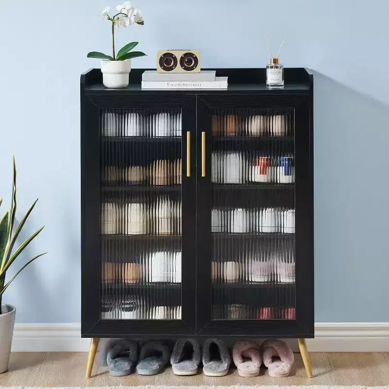 Shoe Storage Cabinet with Glass Doors, 5-Tier Shoe Cabinet with Sturdy Support Legs, Shoes Rack Organizer Cabinet for Living room, Entryway