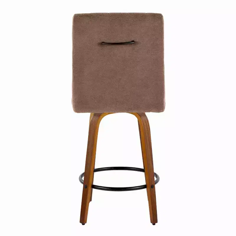 LumiSource Set of 2 Hank Counter Height Barstools Walnut Wood/Brown Fabric