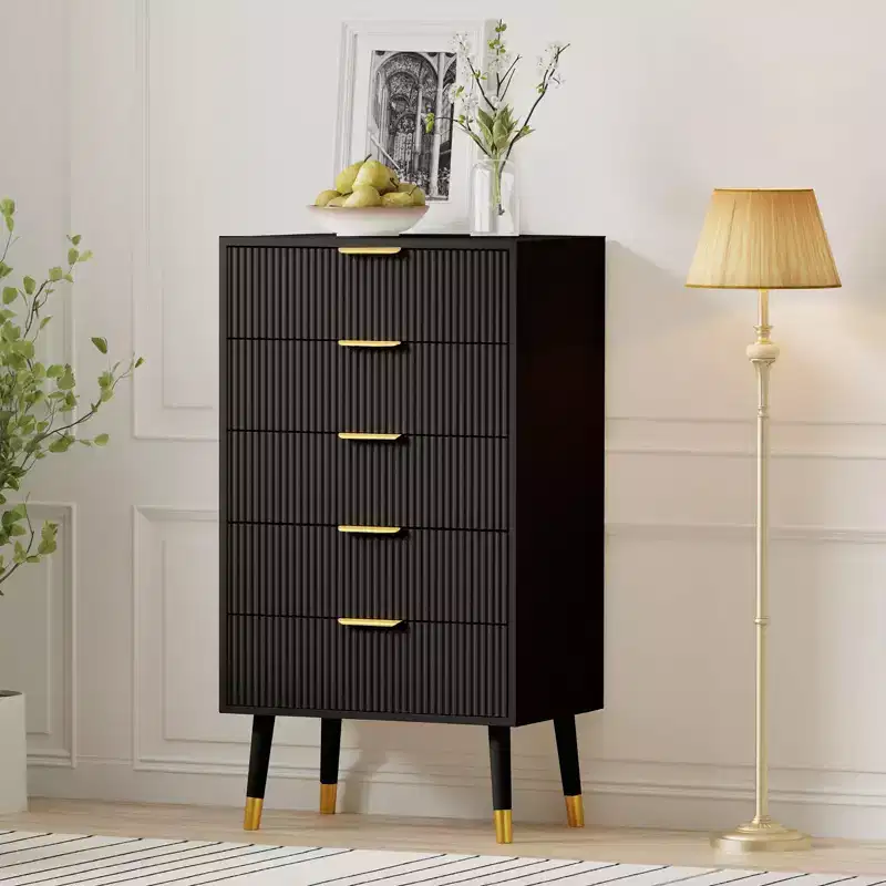 Black Fluted 5-Drawer Dresser, Single-Person Assembly