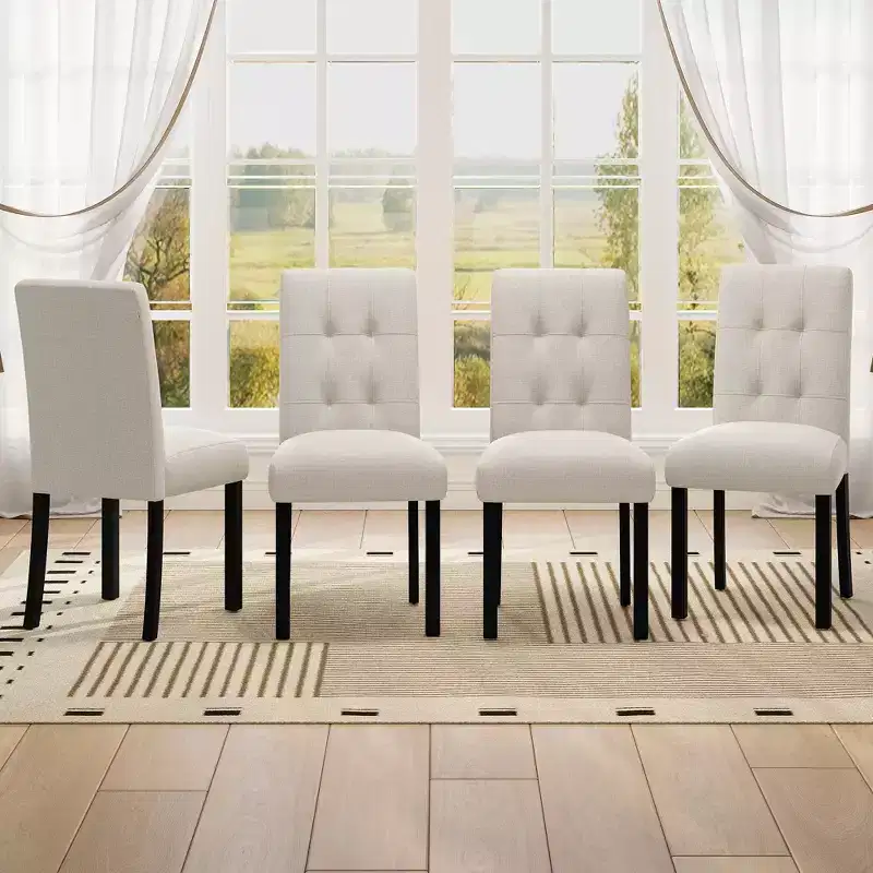 Set of 4 Modern Tufted Dining Chairs with Rubber Wood Legs and Upholstered Seating