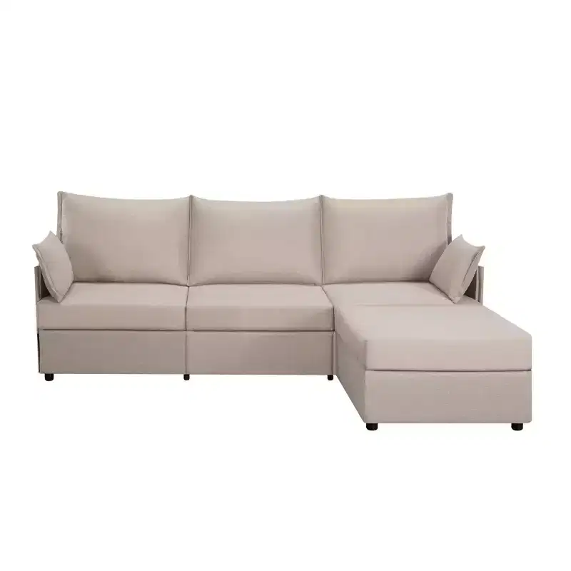93.7 Contemporary Linen-Like Sectional - Convertible Ottoman & Ergonomic Living Room Seating Solution