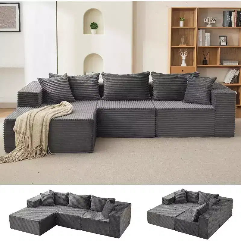 Acekool 108-Inch Cloud Modular Sectional Sofa with Chaise, Plush Boneless L-Shape Couch for Living Room
