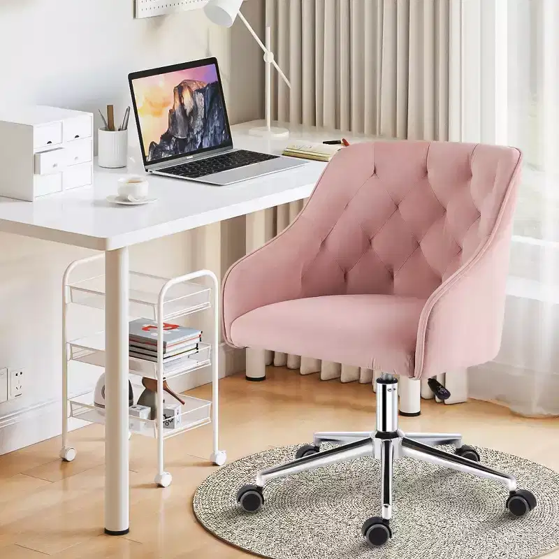 Velvet Task Chair with Swivel, Adjustable Height & Smooth-Rolling Wheels - Stylish & Comfortable for Home Office, Vanity & Dorms