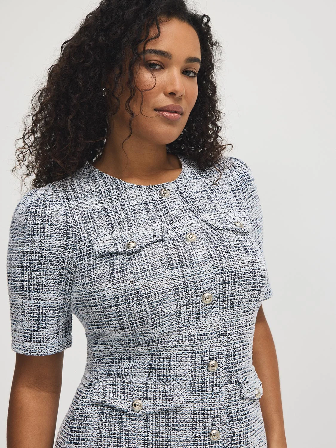 Button-Front Boucle Dress
