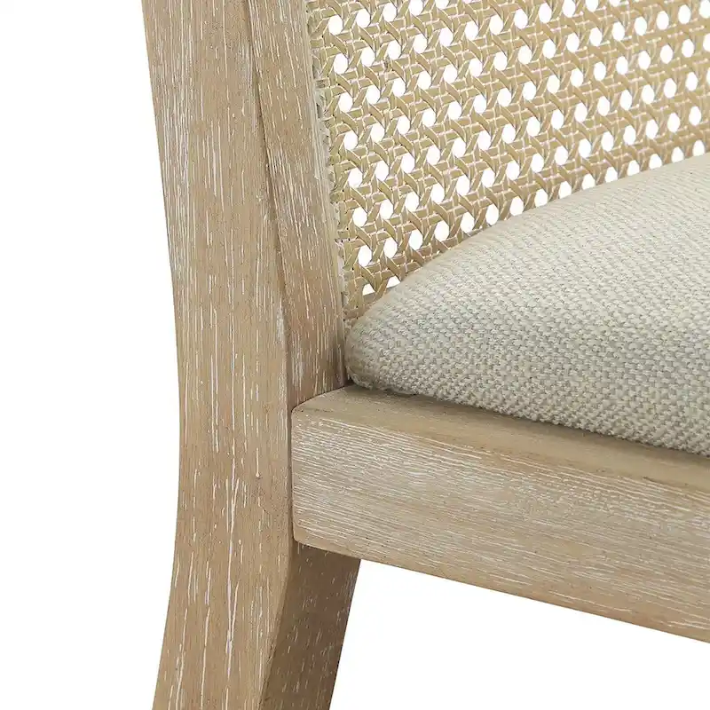 Rattan Hollow Backrest Upholstered Dining Chair Side Chair Set of 2